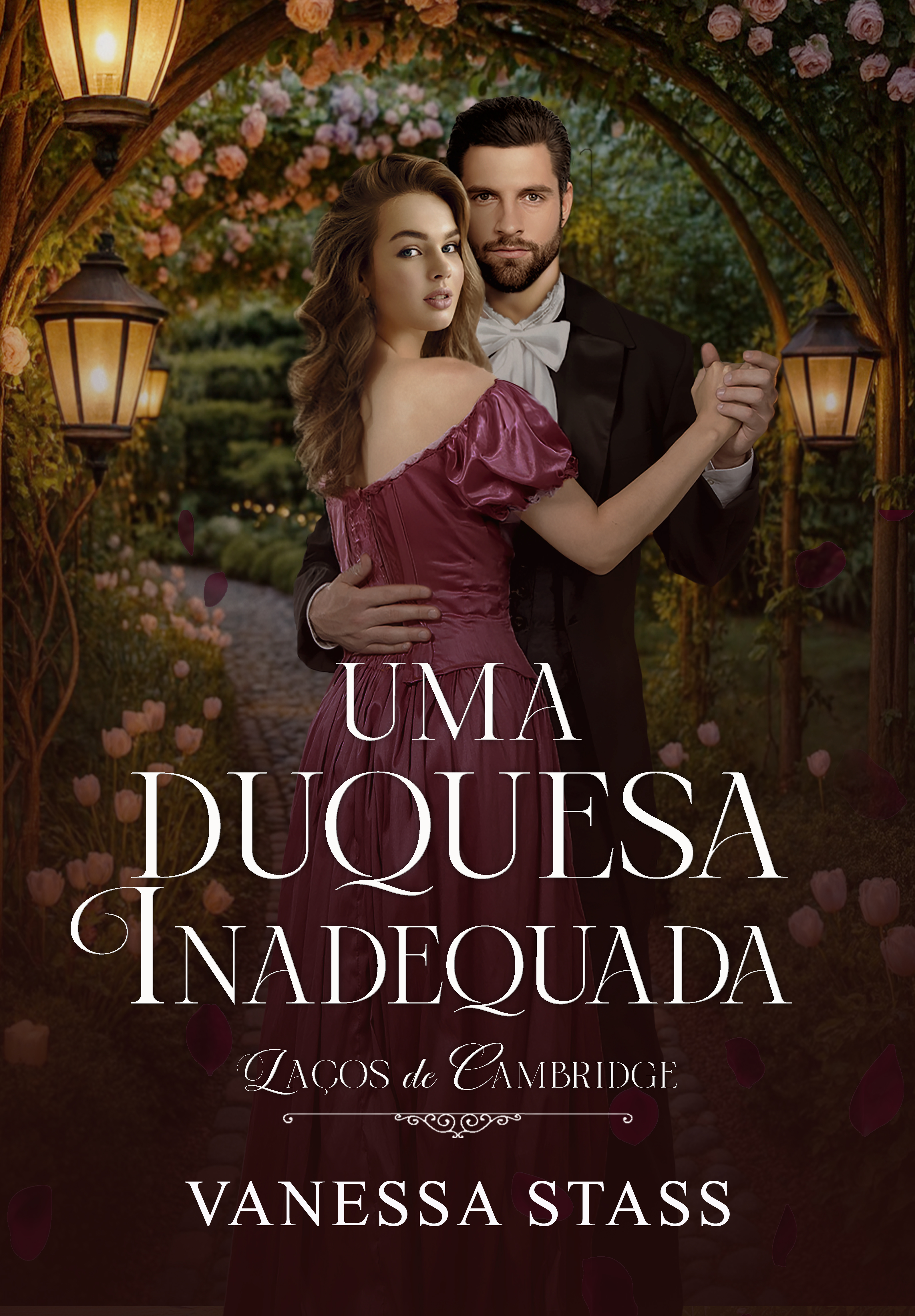 Capa de Uma Duquesa Inadequada — vestido bordô em moldura dourada